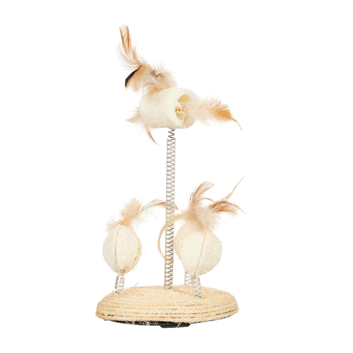 Rascador tambaleante con plumas y catnip para gatos