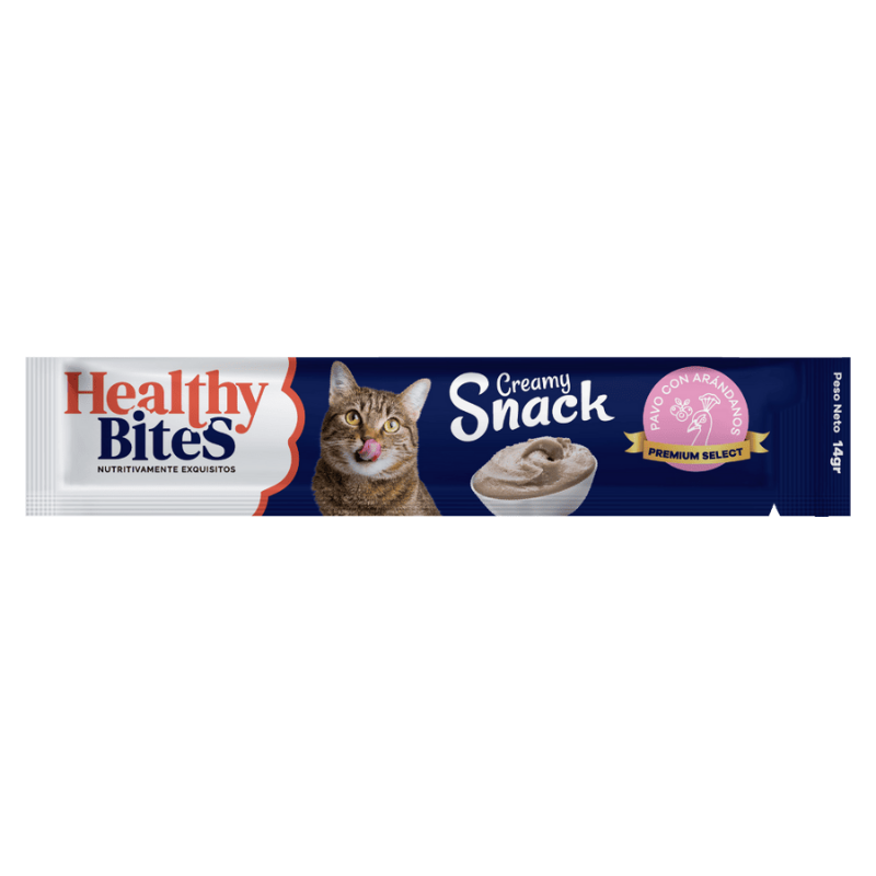 Snack Cremoso para Gato sabor Pavo y Arandanos Healthy Bites 56 gr sobre por 4 unidades