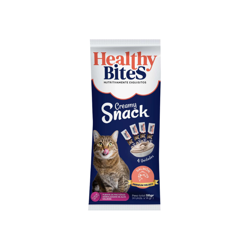 Snack Cremoso para Gato sabor Salmón Healthy Bites 56 gr sobre por 4 unidades