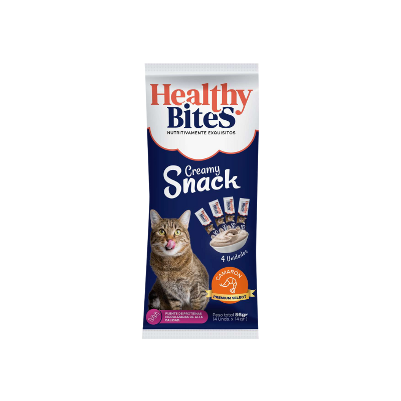 Snack Cremoso para Gato sabor Camarón Healthy Bites 56 gr sobre por 4 unidades