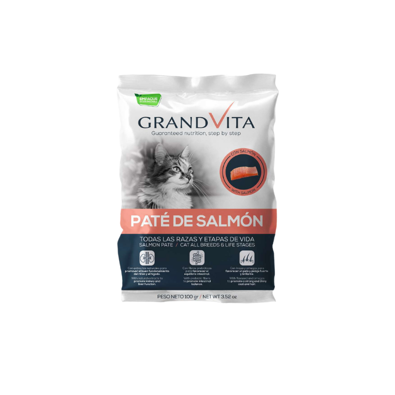 Comida Húmeda para gato Grand Vita paté Salmón 100 Gr Caja por 12 unidades