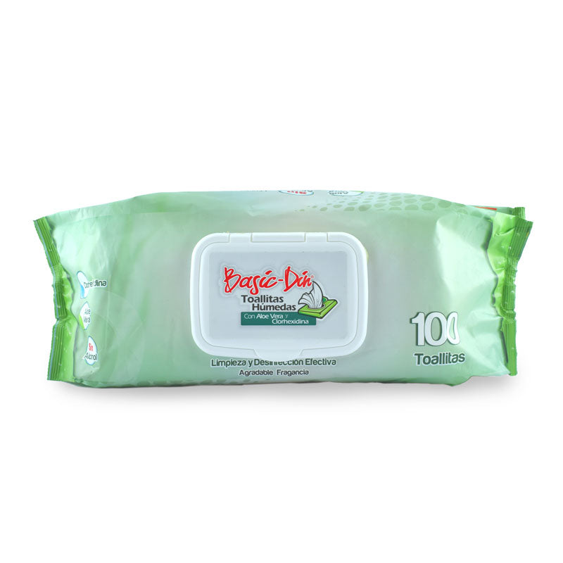 Toallitas Húmedas Aloe Vera y Clorhexidina Basic-Din 100 Unidades