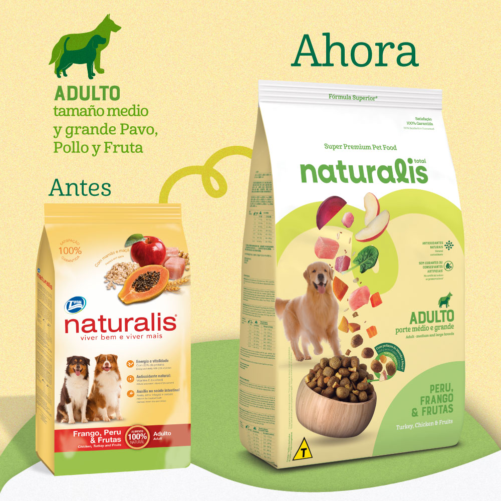 Ofrece a tu perro adulto una dieta de alta calidad con Naturalis Pavo, Pollo & Fruta Adulto, un alimento Super Premium elaborado con proteínas seleccionadas que aseguran una nutrición óptima.Con una combinación única de pavo y pollo, este alimento está enriquecido con trozos de papaya y manzana, así como cereales integrales, extracto de espinaca, zanahoria y pulpa de remolacha, proporcionando un sabor irresistible y beneficios nutricionales adicionales.