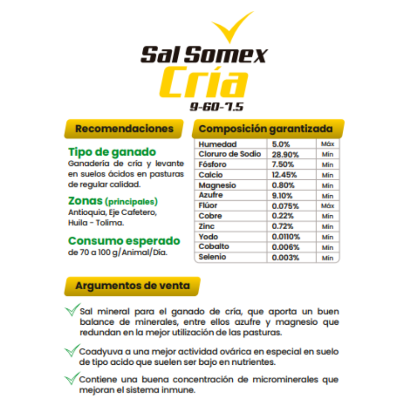 Sal Somex Cría 9-60-7.5 x 40 Kg