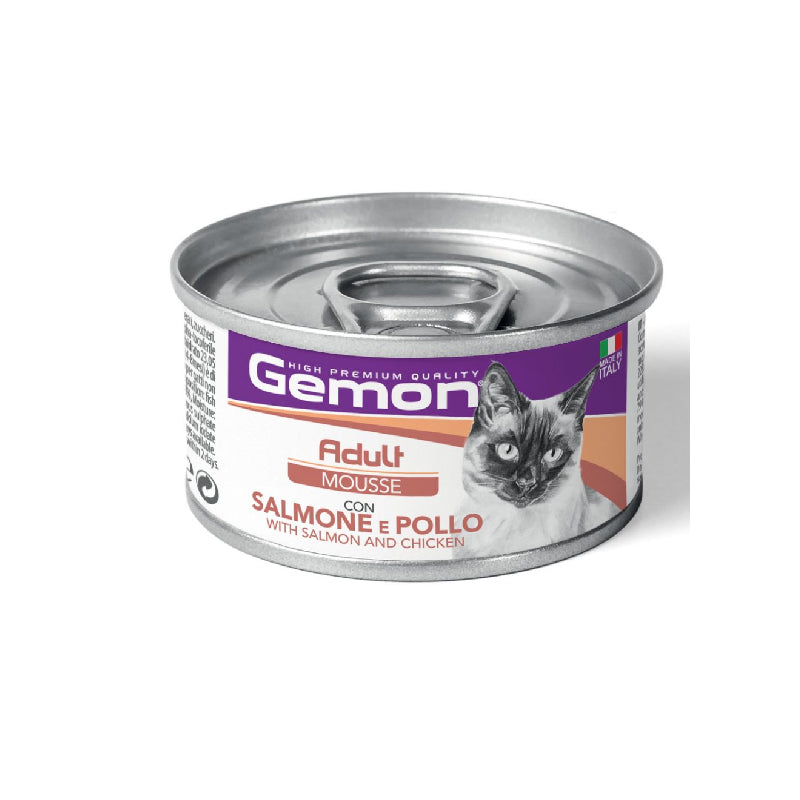 Gemon Adult Mousse con Salmón y Pollo es la elección perfecta para una dieta equilibrada que apoya la salud y el bienestar de gatos adultos. ¡Haz tu pedido hoy y ofrece a tu gato una alimentación de alta calidad!