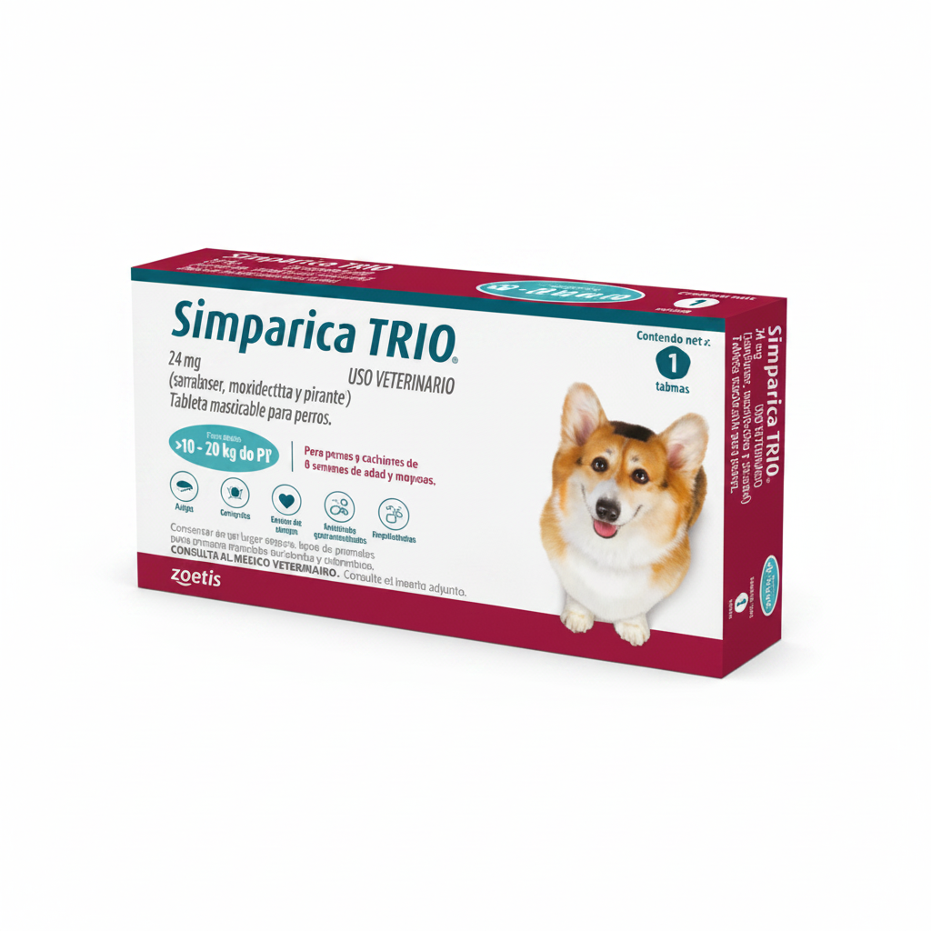 Antiparasitario Interno y Externo para perroSimparica Trio 10 Kg - 20 Kg 1 Tableta