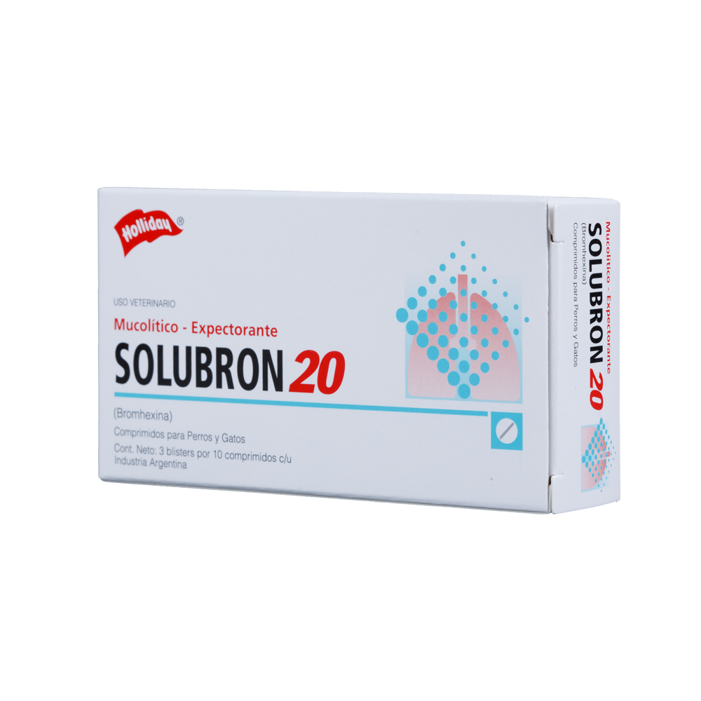 Mucolítico Solubron para Perros y Gatos 20 mg x 10 Tabletas