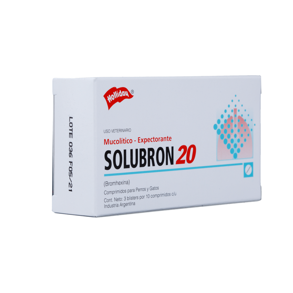Mucolítico Solubron para Perros y Gatos 20 mg x 10 Tabletas
