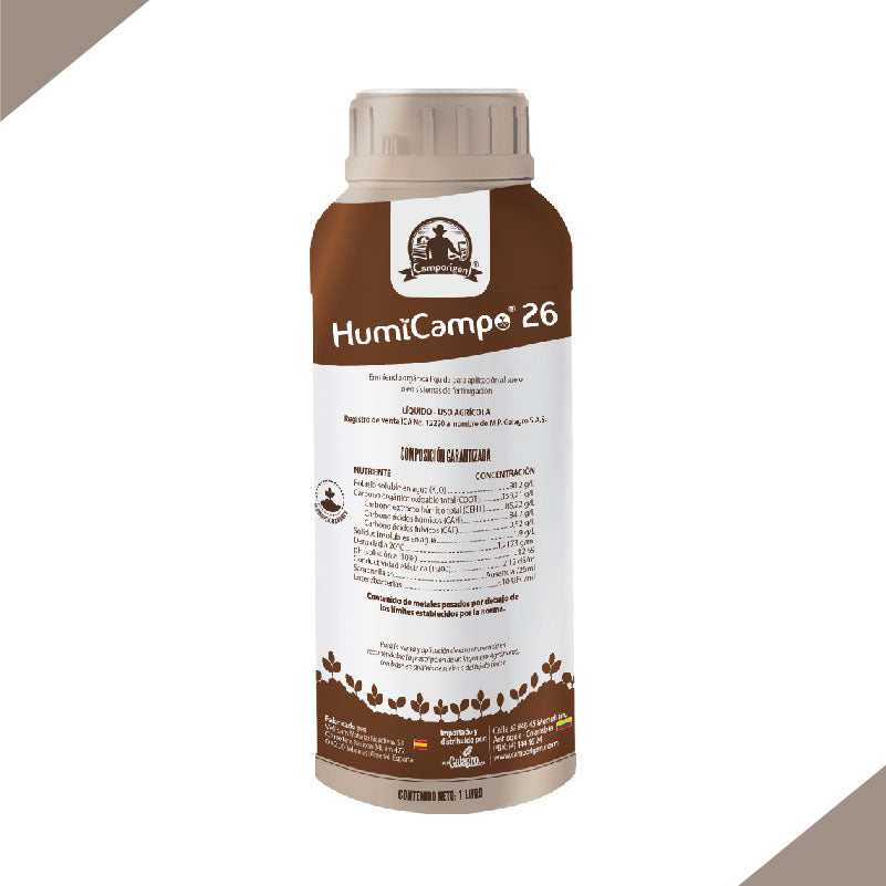 Humicampo 26 es el fertilizante definitivo para potenciar la solubilidad y movilidad de minerales en el suelo. Su formulación avanzada facilita una nutrición más efectiva, contribuyendo significativamente al manejo sostenible del suelo.