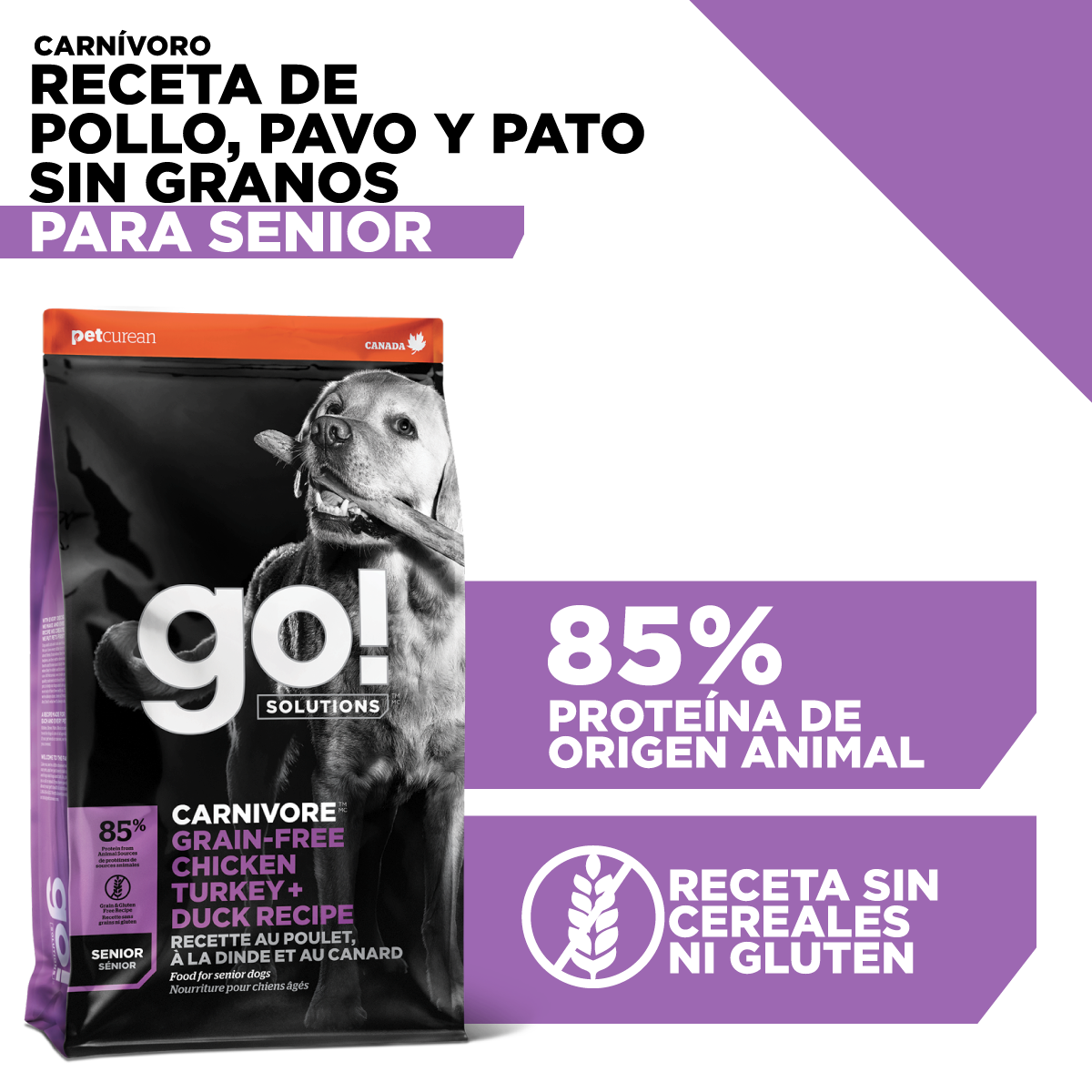 Go! Carnivore Receta De Pollo. Pavo Y Pato Para Perros Senior 1.6Kg