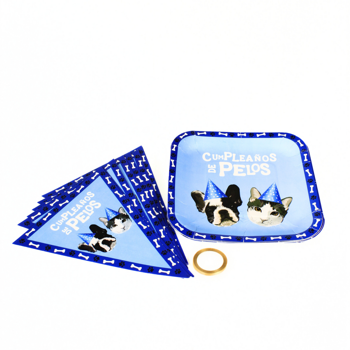 Set de Platos x 6 y Banderín Mascotas Cumpleaños