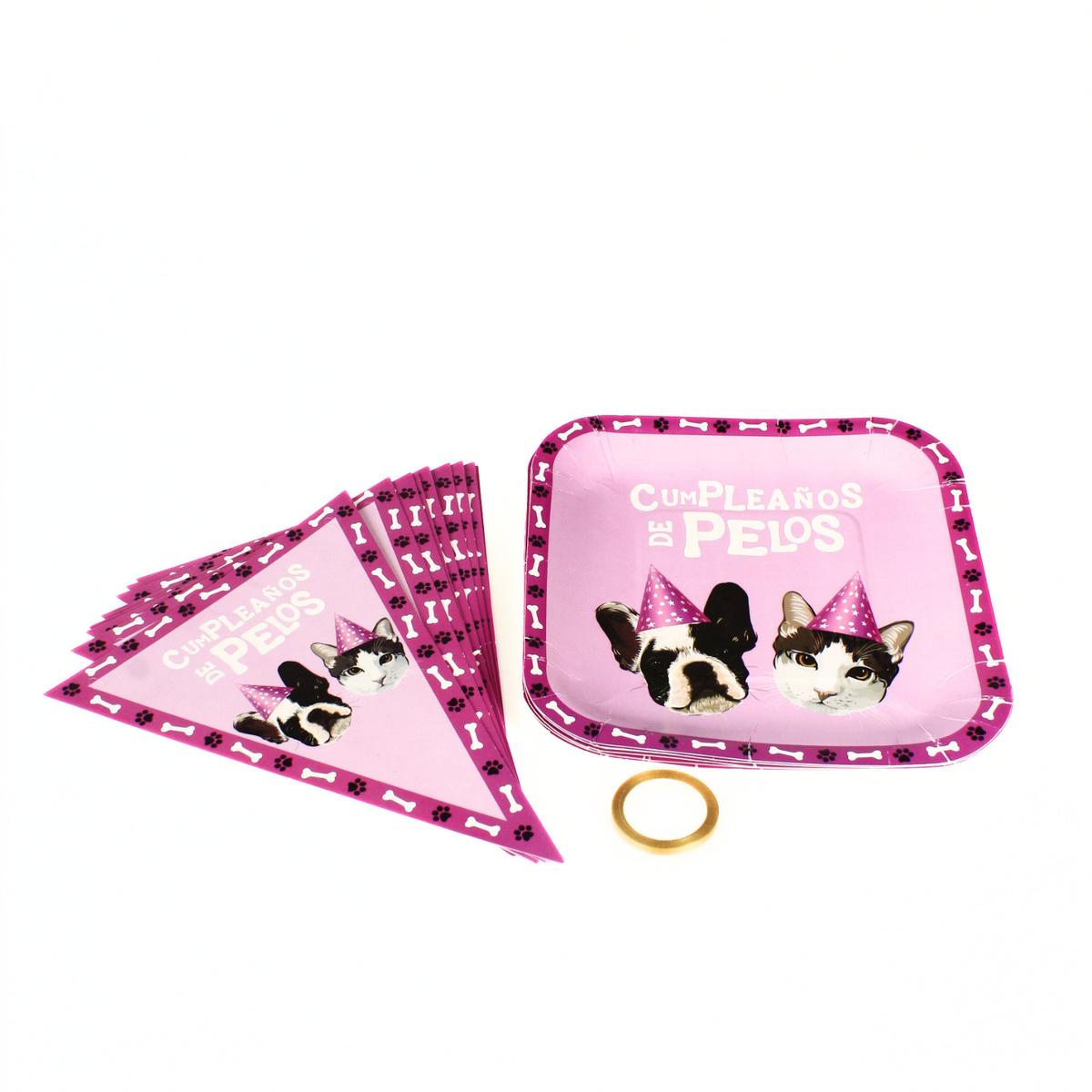 Set de Platos x 6 y Banderín Mascotas Cumpleaños