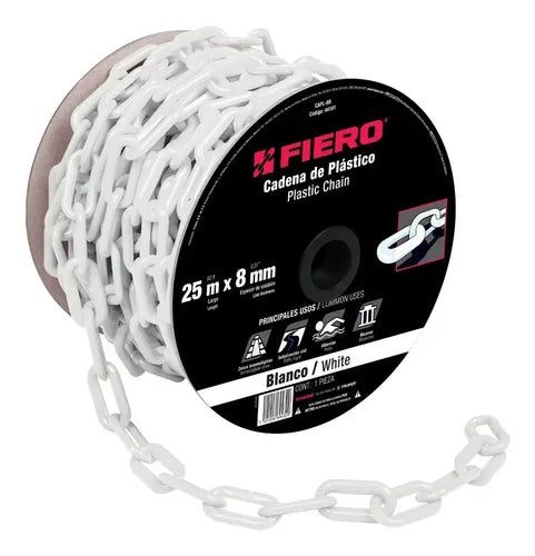 Cadena de plastico de 8mm 25 mts blanca