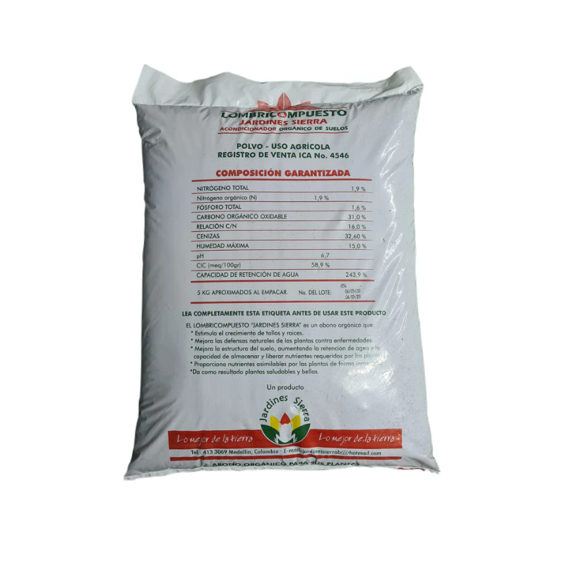 Humus Lombricompuesto Jardines Sierra x 5 Kl